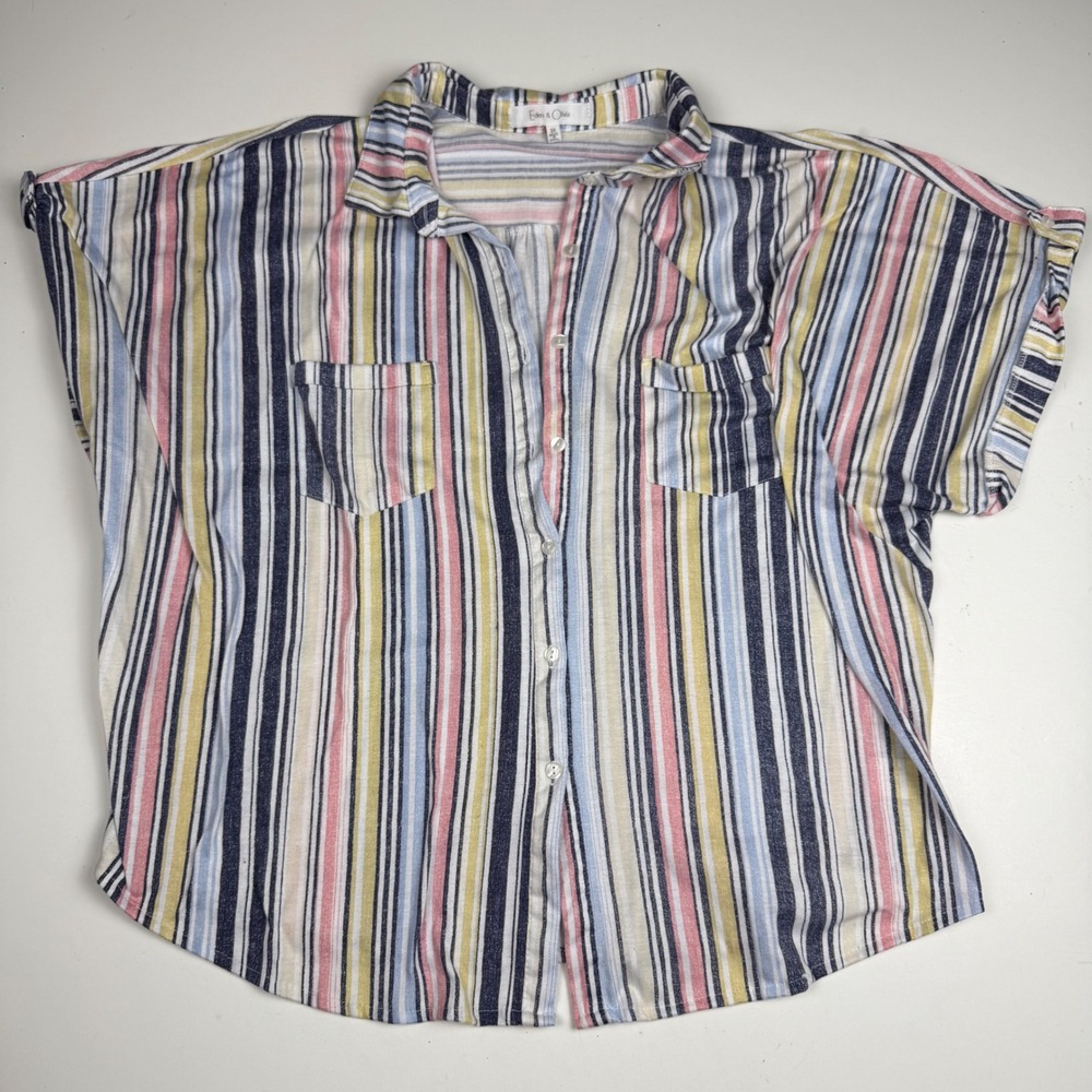 Eden & Olivia Womens 3X Multi Color Vertical Stripe Button Down Short Sleeve Top